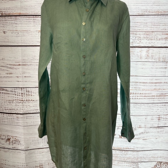 Halston 100% Linen Size Medium Seafoam Button Up Dress - Picture 1 of 5